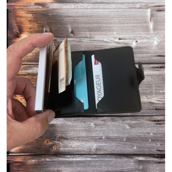 Portefeuille Barrière RFID Metal & Cuir PU Noir