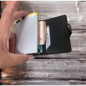 Portefeuille Barrière RFID Metal & Cuir PU Noir