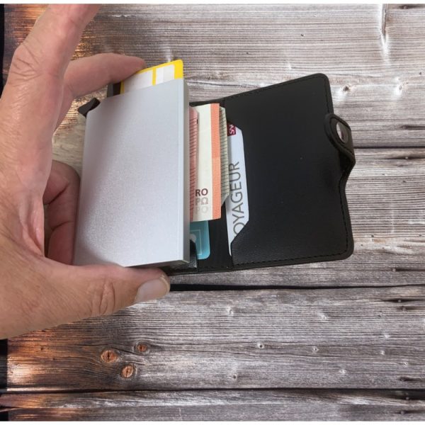 Portefeuille Barrière RFID Metal & Cuir PU Noir