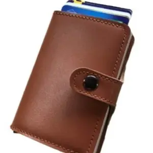 Portefeuille Barrière RFID Metal & Cuir Marron