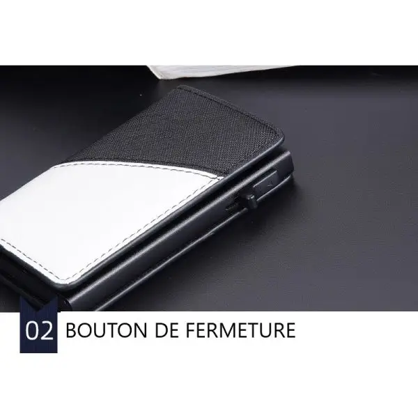 Portefeuille Barrière RFID Métal & Cuir PU PATCHWORK BLEU MARINE