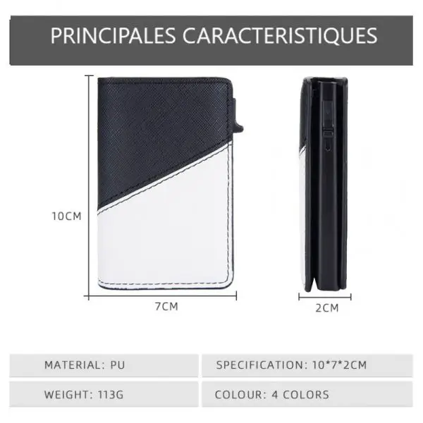 Portefeuille Barrière RFID Métal & Cuir PU PATCHWORK BLEU MARINE