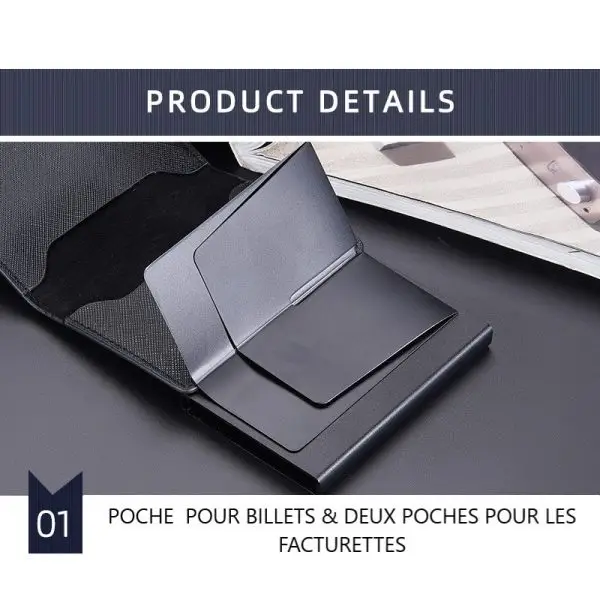 Portefeuille Barrière RFID Métal & Cuir PU PATCHWORK BLEU MARINE