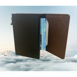 Portefeuille Barrière RFID Métal & Cuir PU PATCHWORK CHOCOLAT