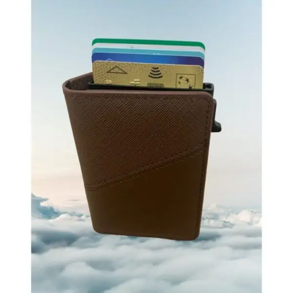 Portefeuille Barrière RFID Métal & Cuir PU PATCHWORK CHOCOLAT