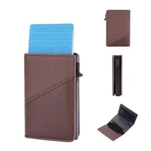 Portefeuille Barrière RFID Métal & Cuir PU PATCHWORK CHOCOLAT