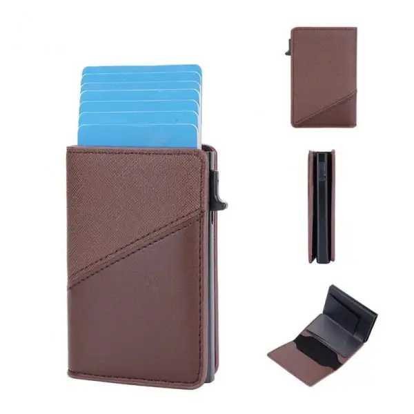 Portefeuille Barrière RFID Métal & Cuir PU PATCHWORK CHOCOLAT