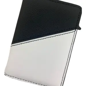 Portefeuille Barrière RFID Métal & Cuir PU  PATCHWORK NOIR ET BLANC