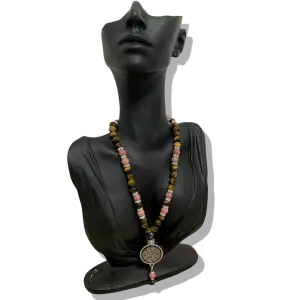 COLLIER ANTI-ONDES « RHODONITE+ OEIL DE TIGRE»