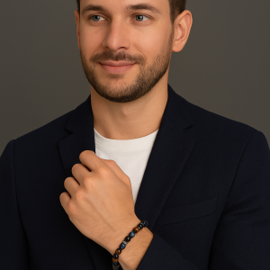 BRACELET HOMME « ŒIL DE TIGRE+ ŒIL DE TAUREAU + ŒIL DE TIGRE BLEU »
