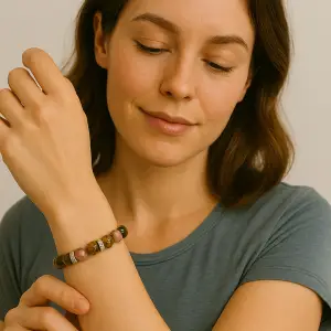 BRACELET FEMME RHODONITE,  ŒIL DE TIGRE & HEMATITE