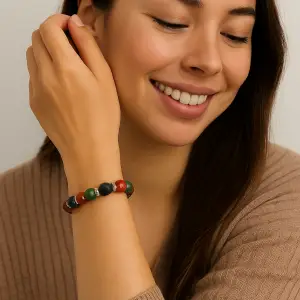 BRACELET CORNALINE RUBANEE, JADE NEPHRITE, LAPIS LAZULI AVEC BOUDDHA SCULPTE