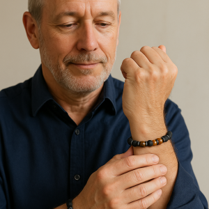 BRACELET HOMME OEIL DE TIGRE &  PIERRE DE LAVE