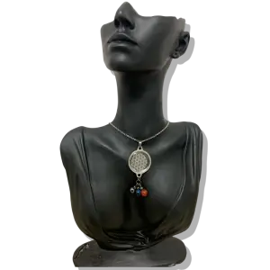 Collier Anti Ondes avec pendentif métal et pierre Cornaline, Œil de Tigre bleu et Hématite