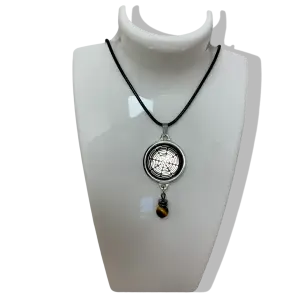 Collier Anti Ondes Mixte avec pendentif métal et pierre Œil de Tigre