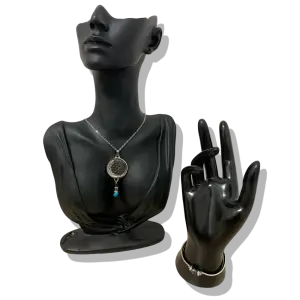 DUO PENDENTIF ANTI ONDE METAL  ET PIERRES TIGRE BLEU, HEMATITE AVEC SON BRACELET ASSORTI