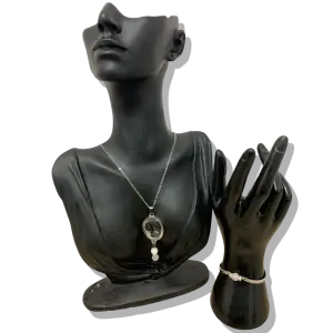 DUO PENDENTIF ANTI ONDE METAL  ET PIERRE QUARTZ ROSE AVEC SON BRACELET ASSORTI